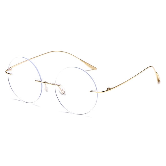 Gold Oversized Round Lightweight Screw-Free Reading Glasses 1.50 Titanium Alloy Anti-Blue Light Rimless Readers +1.50 Strength
