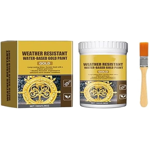 Gold Paint for Metal Wood Stone - Water-Based Weather Resistant Coating with Brilliant Gold Leaf Effect for Outdoor Use1PC