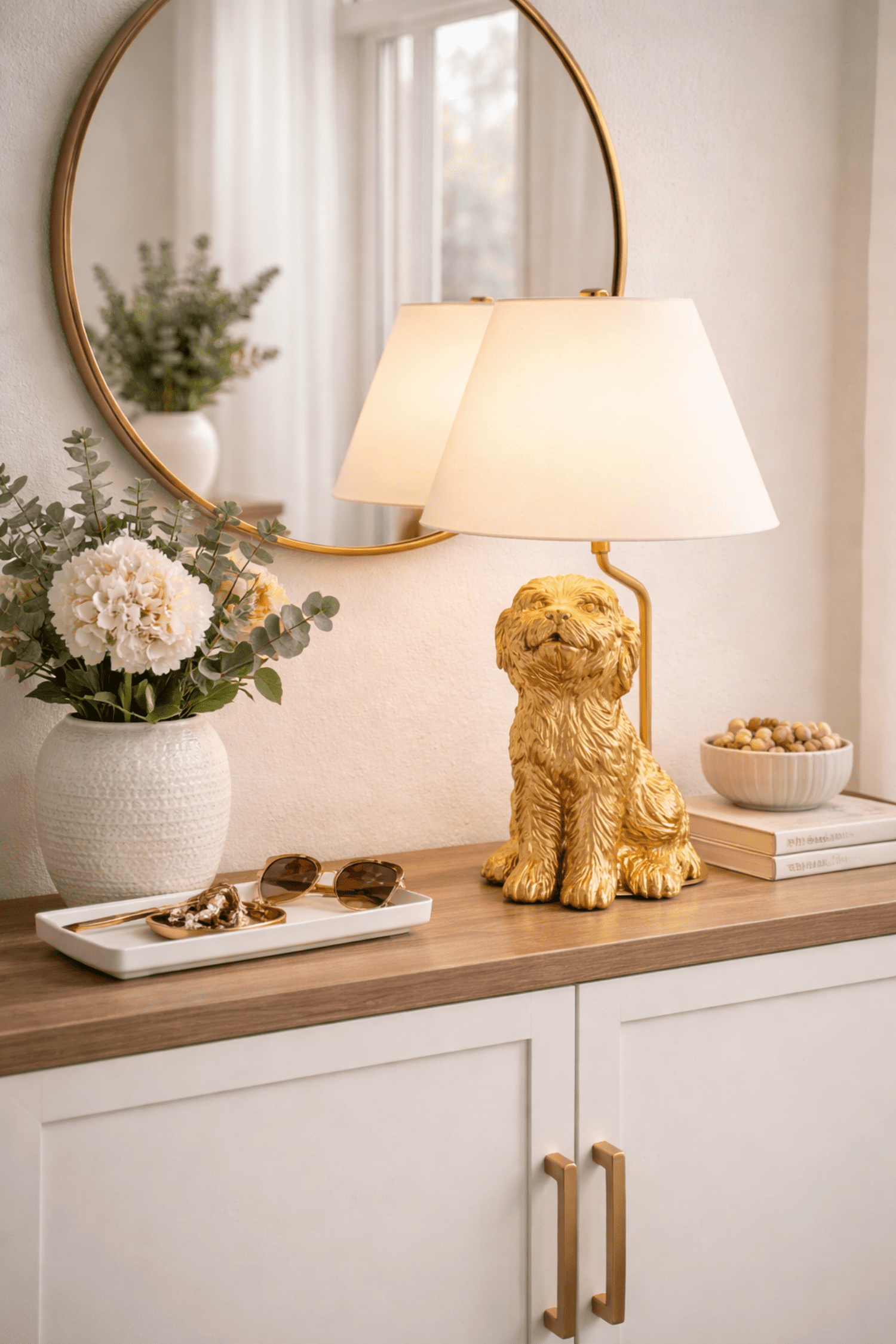 Home Decor Collection Catalina Lighting Golden Doodle Table Lamp with Painted Gold Finish and Tapered Linen Shade, 18″H