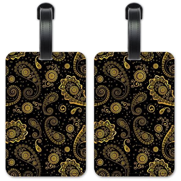 Gold Paisley - Luggage ID Tags / Suitcase Identification Cards - Set of 2