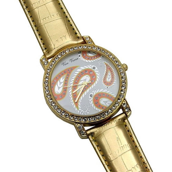 bag1999 Women's 0.8 in Paisley Rhinestone Gold Faux Croc Embossed Wristwatches, Gold (WT-L80629GD)