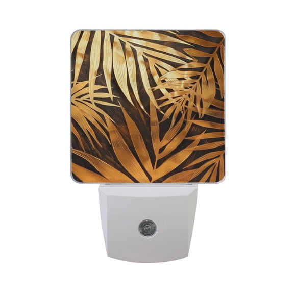 Gold Palm Leaves Print LED Night Light with Smart Sensor Plug Into Wall Dusk to Dawn 2 packs