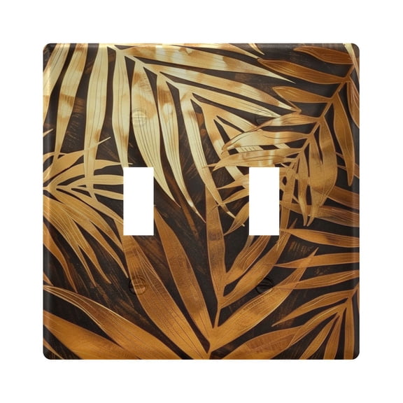Gold Palm Leaves Print Light Switch Cover Electrical Outlet Cover Replaceable Wall Plates 2-Gang
