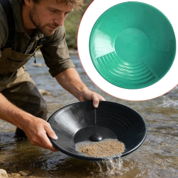 Gold Pan Kit 15 Inch Green, Outdoor Gold Prospecting Pan with Different Riffles, Round Mining Equipment for Effective Gold Separation
