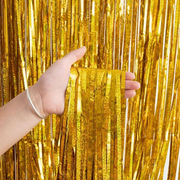 Gold Panel Metallic Tinsel Foil Fringe Curtain Photo Backdrop Party  Streamers Decor 39.4*78.7