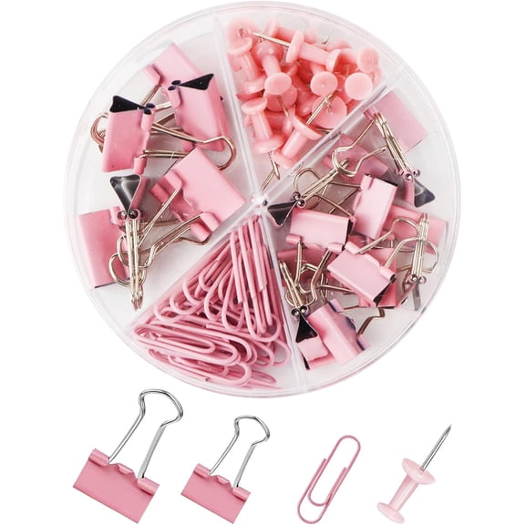 Gold Paper Binder and Clips Set, Metal Assorted Sized Binders with Push Pins, Cute Office Supplies, Teacher Desk Must Haves, Desk Accessories