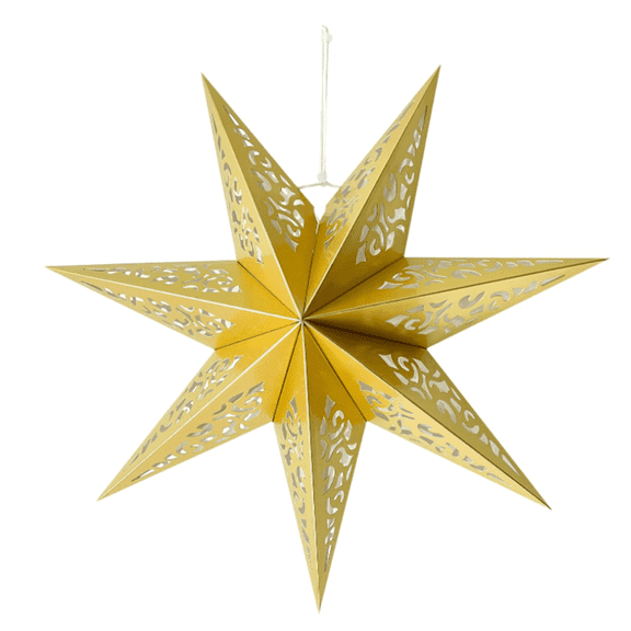 Gold Paper Star Lanterns, 2pcs Stars Hanging Christmas Paper Lampshade 13.8" 7 Point Star Hanging Decorations for Christmas New Year Wedding Party Birthday decoration