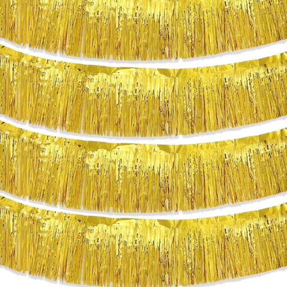 Gold Parade Float Fringe,Tinsel Streamers Banners,Tinsel Fringe Banners,for Party Decoration Parade Float Decorations Graduation Ceremony Decorations Festival Celebration,11.8 in x 9.8 ft,4pack