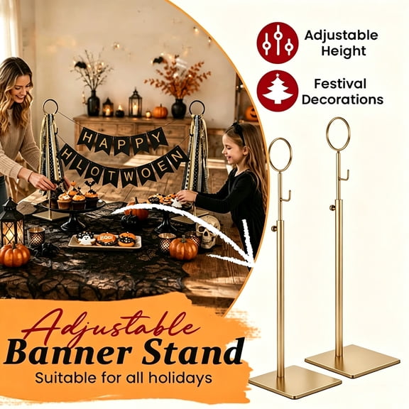 Gold Party Banner Tabletop Stand, Adjustable Display Holder for Mini Signs and Celebration Banners, Birthday, Wedding, Graduation, Baby Shower and Holiday Party Decor