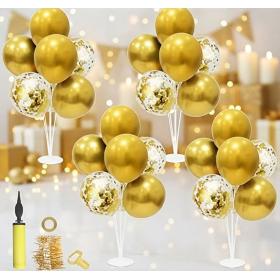 Gold Party Decorations 4Set Balloon Stand Table Centerpieces for Birthday Bridal Shower Wedding Anniversary Engagement Mother's Day Father's Day Graduation Decorations 2026 New Years Eve