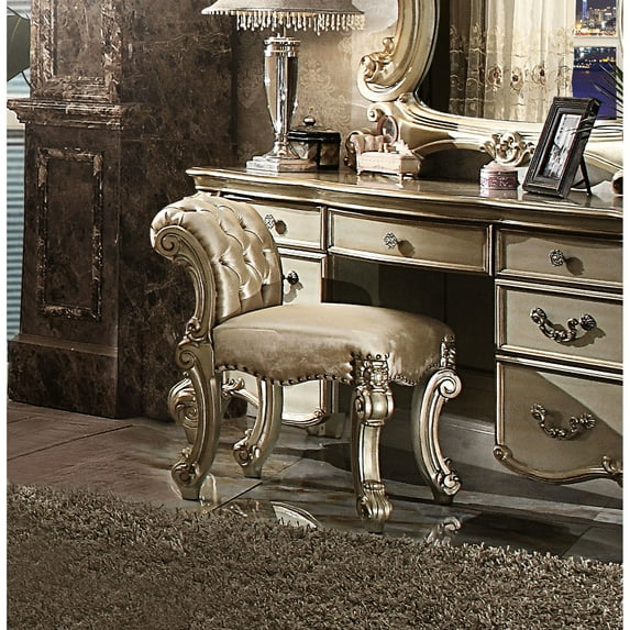 Gold Patina Finish - Scrolled Seat Base - Dressing Area - Brings Vintage Grace