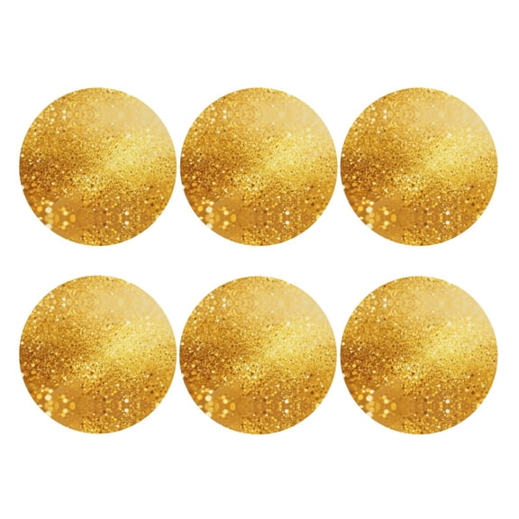 Gold Pattern Leather Drinks Coasters Suitable for Various Cups Set of 6 Round Shape
