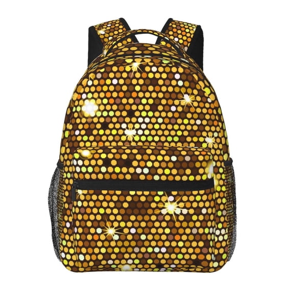 Gold Pattern Of Hexagons Backpack Casual College Bag Zipper Laptop Daypack Hiking Rucksack Travel