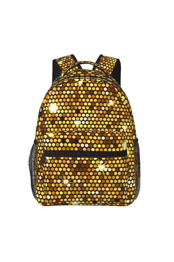 Gold Pattern Of Hexagons Backpack Casual College Bag Zipper Laptop Daypack Hiking Rucksack Travel
