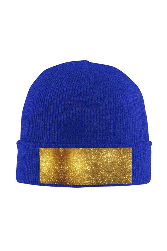 Gold Pattern Winter Beanie Hats for Men Women Warm Cozy Knitted Cuffed Skull Cap Blue