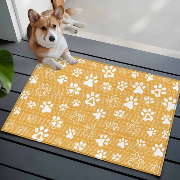 Gold Paw Print 2x3 Area Rugs for Living Room, Modern Classic Gold White Animal Large Paw Pattern Plaid Non Slip Floor Mat Washable Low-Profile Indoor Carpet for Bedroom, Dining Room, Bathroom