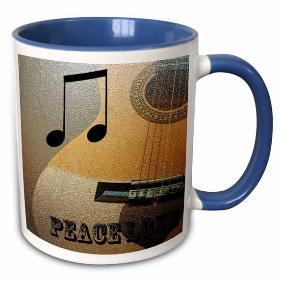 3drose, Gold Peace and Love Musical Guitar Art, 15oz Two-tone Blue Mug