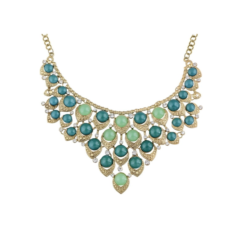 Gold Peacock Green Shades Rhinestone Accented Collar Necklace For Woman -  Walmart.com