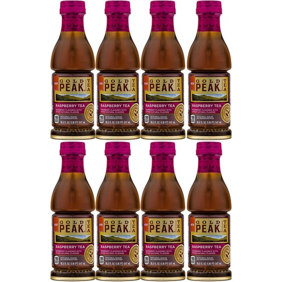 Gold Peak 18.5oz, Pack of 8, Total of 148 Oz) (Raspberry Tea with Real Sugar)