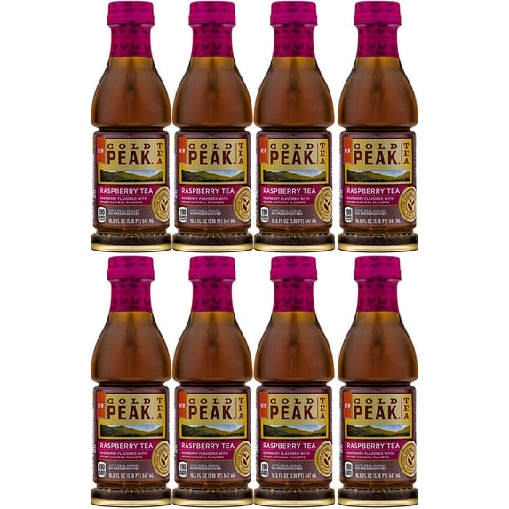 Gold Peak 18.5oz, Pack of 8, Total of 148 Oz) (Raspberry Tea with Real Sugar)