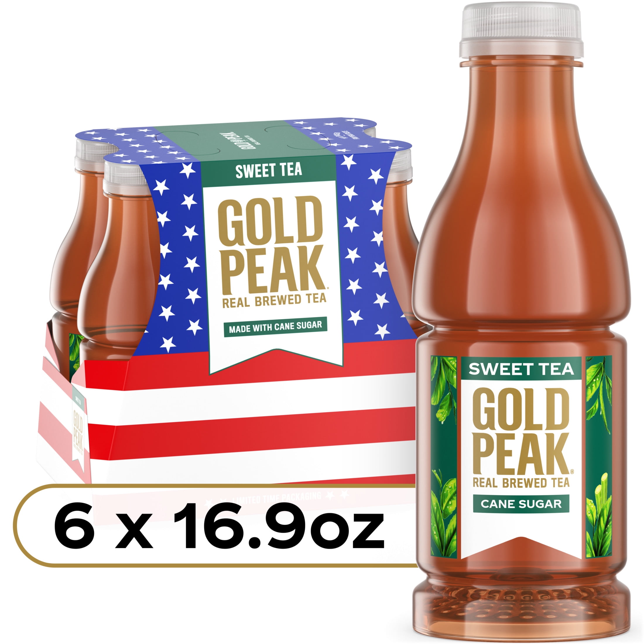 Gold Peak Real Brewed Tea Cane Sugar Sweet, Bottled Tea Drink, 16.9 fl oz, 6 Bottles