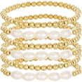 thumbnail image 1 of Gold Pearl Beaded Enewton Bracelets for Women,Gold Pearl Stackable Stretch Bead Ball Bracelet,Adjustable Layered Pearl Bracelet Sets, 1 of 5