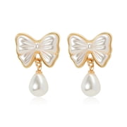 HETICA Gold Bow Earrings for Women - Elegant Coquette Bow Drop Studs Perfect for Weddings, Parties and Everyday Wear - Ideal Jewelry Gift for Women