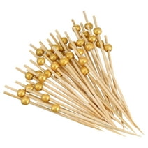 Gold Pearl Cocktail Picks, 250 Pcs Reusable Toothpicks for Appetizers, 4.7 Inch Handmade Bamboo Skewers for Party