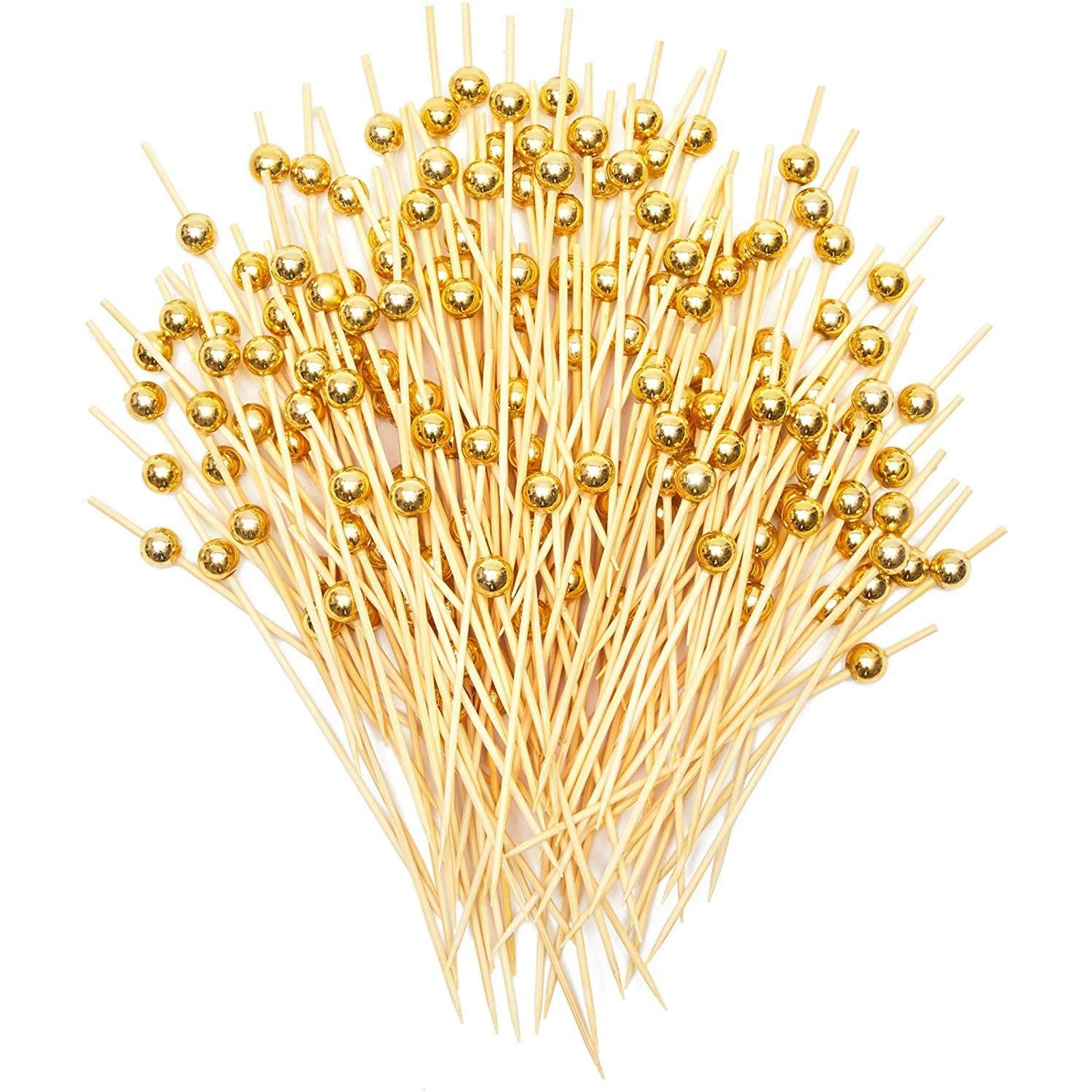 Gold Pearl Cocktail Picks, Bamboo Appetizer Toothpicks (4.7 Inches, 150 Pack) - image 1 of 7