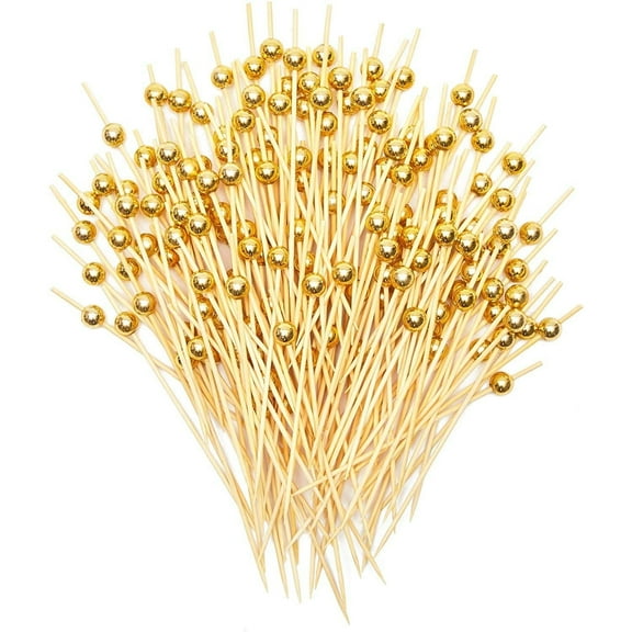 Okuna Outpost Appetizer Skewers - 150 Pack, 4.7 Inch, Gold Pearl Bamboo - Party, Brunch & Mimosa Bar Supplies - Bamboo Skewers for Catering - Cocktail Picks & Toothpicks for Appetizers