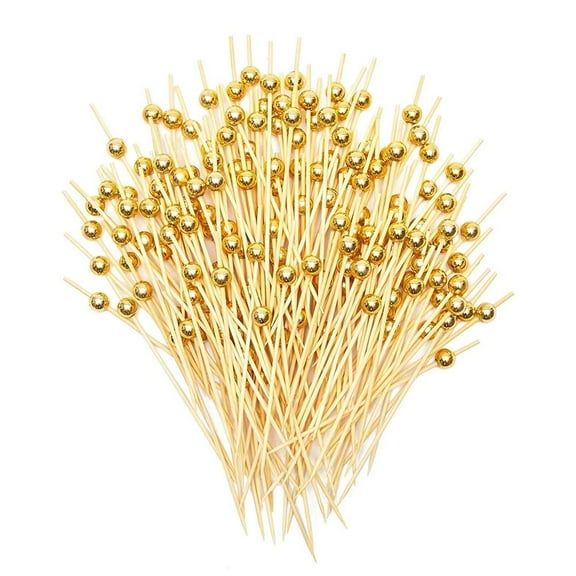 Gold Pearl Cocktail Picks, Bamboo Appetizer Toothpicks L7V2