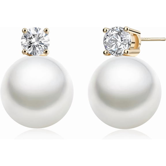 Gold Pearl Drop High-Quality Earrings with Zircon Accents - Stud Earrings for Women[j819]