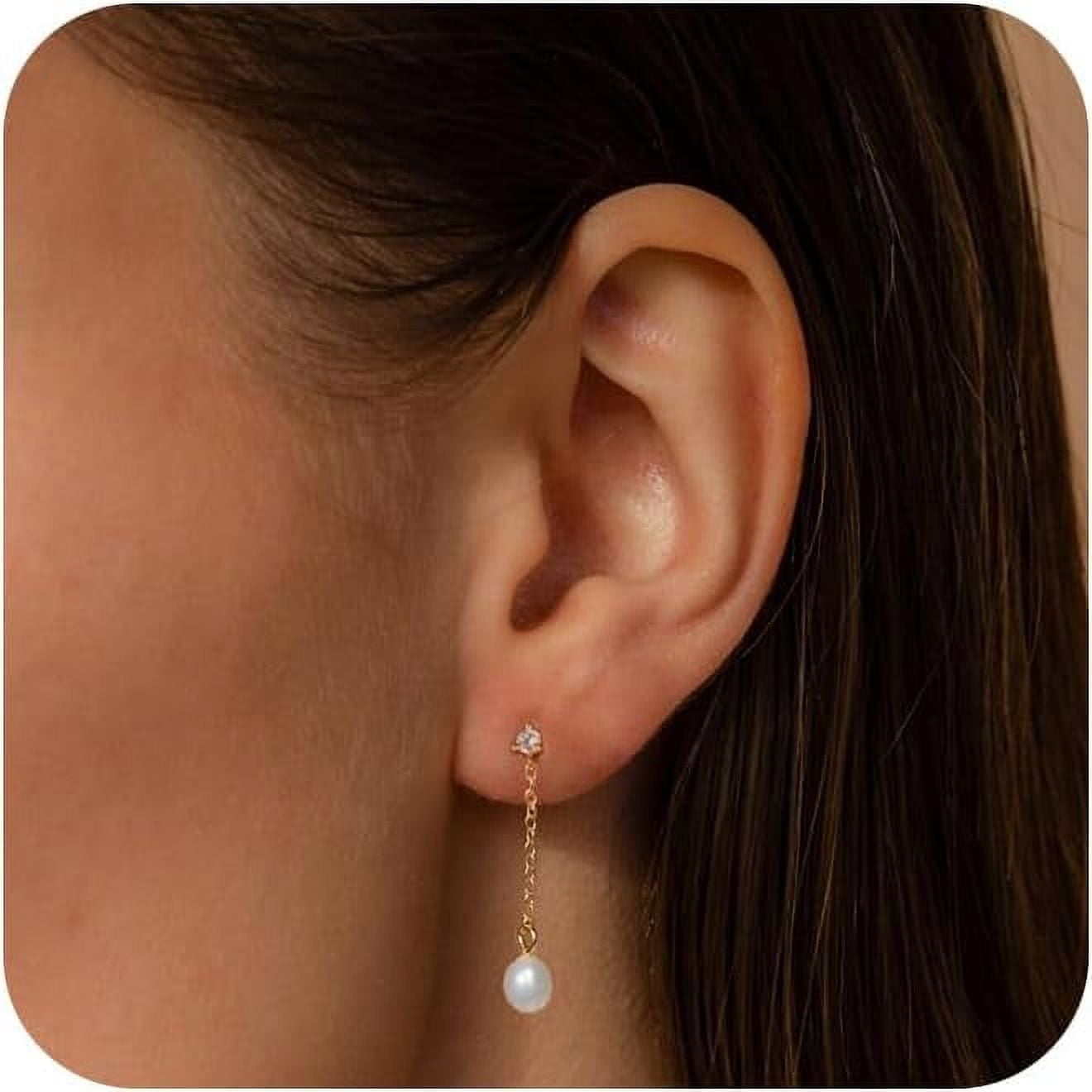 Gold Pearl Bow Earrings For Women - 14k Gold Plated, Hypoallergenic, Dainty Drop With Sparkle, Gift Ready