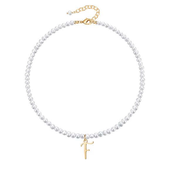 Gold Pearl Initial Necklace for Women, 14K Gold Plated Necklace Dainty Pearl Letter Pendant Necklaces Gifts