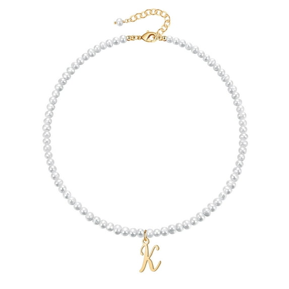 Gold Pearl Initial Necklace for Women, 14K Gold Plated Necklace Dainty Pearl Letter Pendant Necklaces Gifts