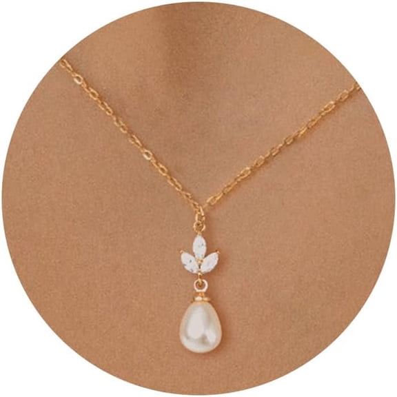 Gold Pearl Necklace for Women - 14K Gold Plated Dainty Choker CZ Pearl Pendant Nekclaces Womens Layered Bridal Ball Beaded Chain Trendy Jewelry Simple Wedding Necklaces
