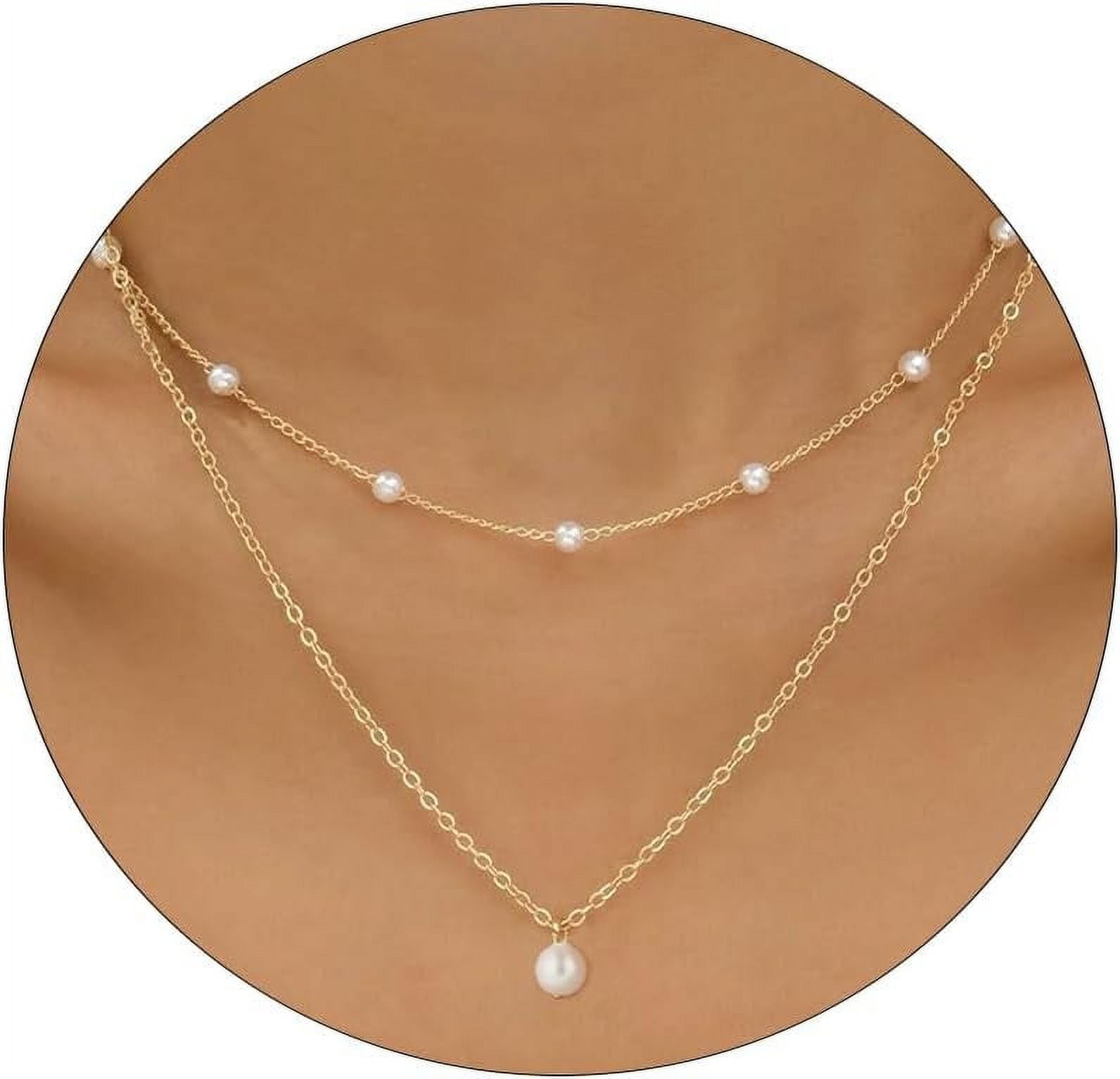 Gold Pearl Necklaces for Women 14K Gold Plated Layered Pearl Necklaces ...