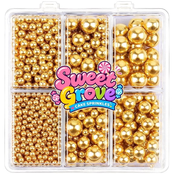 Gold Pearl Sprinkles for Cake Decorating, 4.6oz Edible Sugar Pearls, 4 Size Ice Cream, Dessert, Cake Decorations for Wedding, Party, Holiday, Christmas