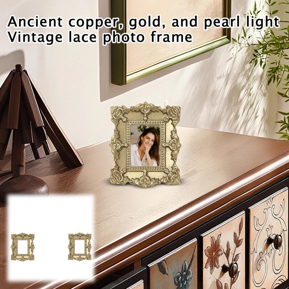 Gold Pearl Vintage Lace Photo Frame, Ornate Decorative Picture Frame for Tabletop Display, 2.36x2.87in Photo Size, Home Decor,,2pcs