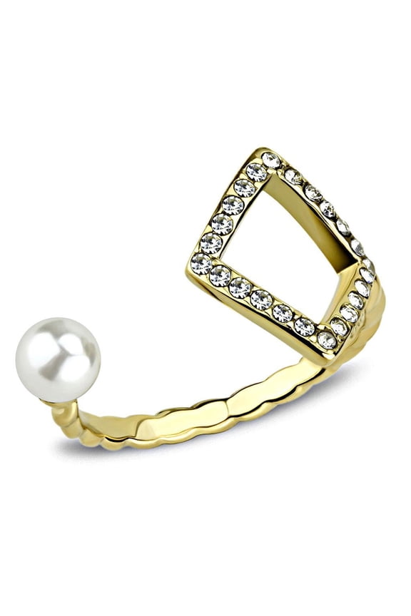 Gold Pearl Womens Ring Arrow Stainless Steel Anillo Perla Flecha Color Oro Para Mujer Acero Inoxidable