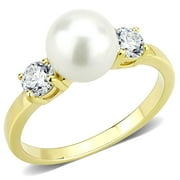 Gold Pearl Womens Ring Stainless Steel Anillo Color Oro Perla Para Mujer Acero Inoxidable