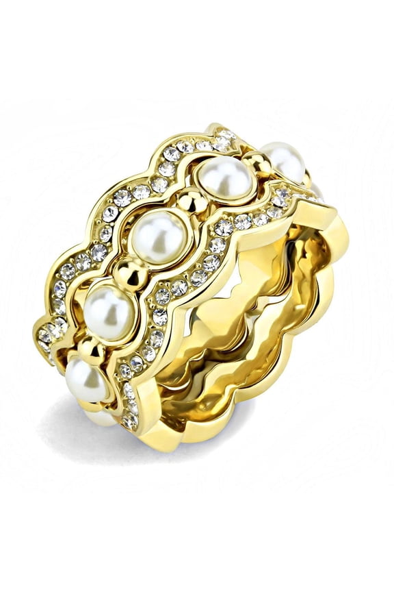 Gold Pearls Womens Ring 316L Stainless Steel Anillo Perlas Color Oro Para Mujer Acero Inoxidable