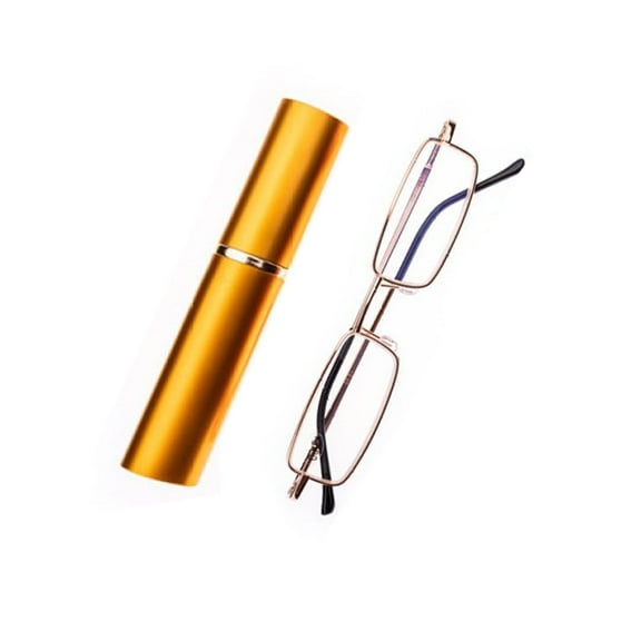 Gold Pen Pocket Case Mini Reading Glasses +4.00 Portable Metal Readers Mens Ultralight Metal Presbyopia Glasses With Aluminum Pen Box