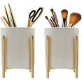 thumbnail image 1 of Gold Pencil Cup 2 Pcs White Ceramic Pencil Cup With Sturdy Metal Frame Makeup Brush Holder Decorate your Office Desktop, Classroom, Home, Cute and Elegant 4.7*3.15inch, 1 of 9