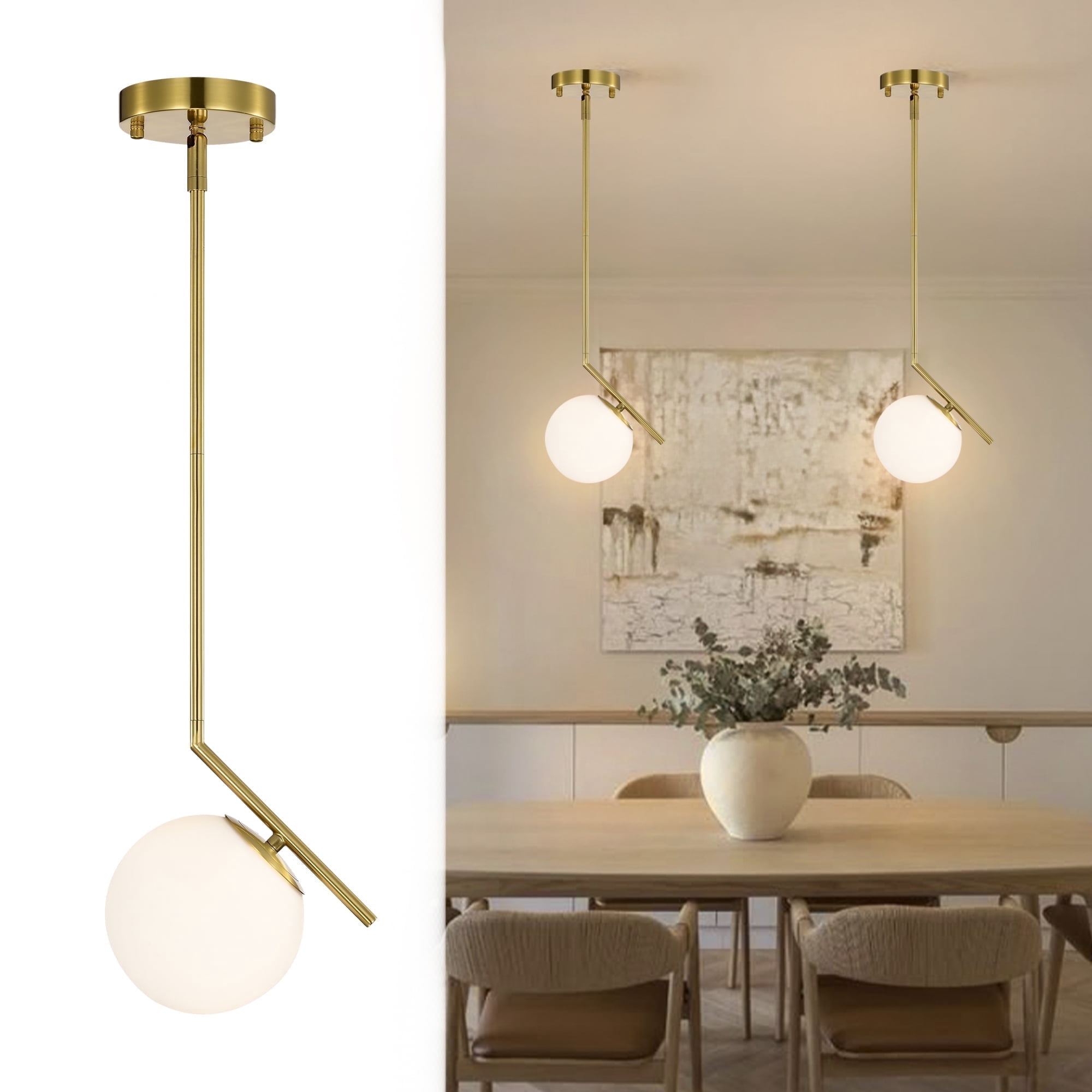 Modern Gold Pendant Light with 5.9'' Frosted Glass Globe Mid Century ...