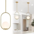 thumbnail image 1 of Gold Pendant Lights Fixture 5.9'' Globe Opal Glass Shade Mid Century Pendant Lighting For Kitchen Island Dining Room, 1 of 8
