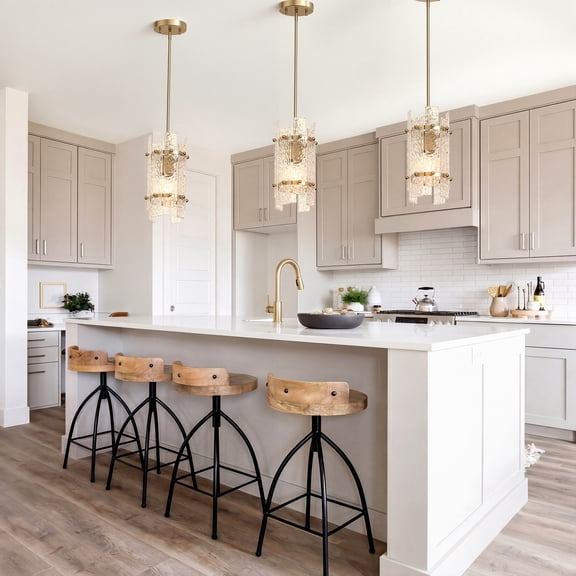 3 Pack Gold Crystal Mini Pendant Lights for Kitchen Island, Adjustable Modern Ceiling Light Fixtures for Dining Room and Bedroom