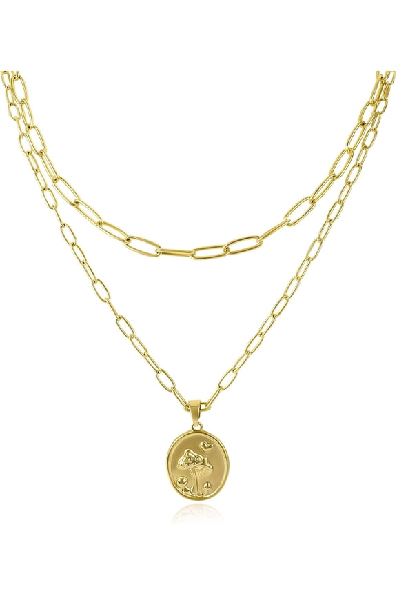 Gold Pendant Necklace for Women 14K Gold Plated Coin Pendant Necklace Adjustable Chain Disc Round Charm Initial Statement Necklace Trendy Jewelry Gift for Her[d7208]