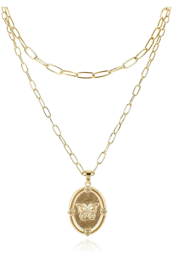 Gold Pendant Necklace For Women 14K Gold Plated Coin Pendant Necklace Adjustable Chain Disc Round Charm Initial Statement Necklace Trendy Jewelry Gift For Her[o463]