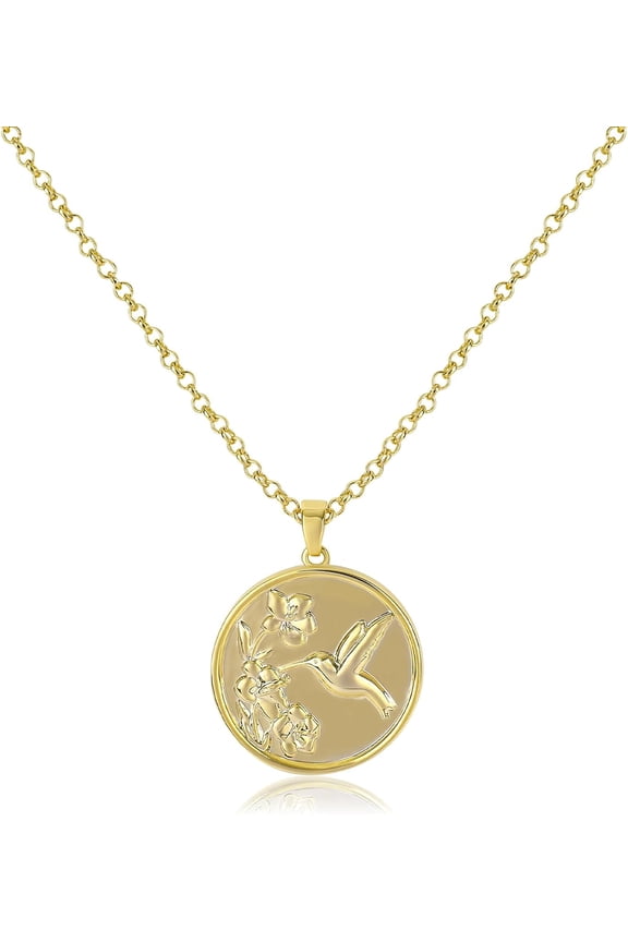 Gold Pendant Necklace For Women 14K Gold Plated Coin Pendant Necklace Adjustable Chain Disc Round Charm Initial Statement Necklace Trendy Jewelry Gift For Her[o474]